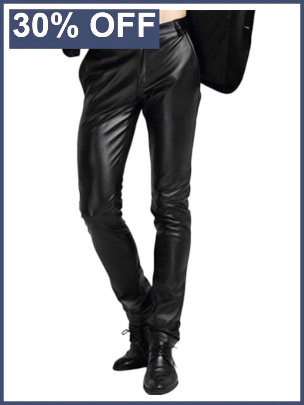 Men's Faux Leather Pants Skinny Tapered Moto Biker Streetwear Trousers